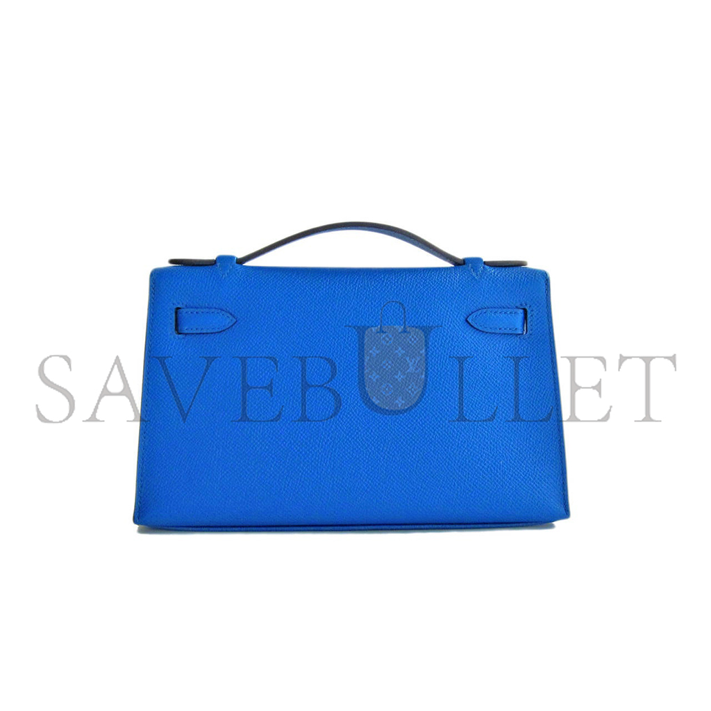 HERMES MASTER BLUE IZMIR GOLD KELLY POCHETTE EPSOM GHW CLUTCH CUT BAG (22*14*7cm) 